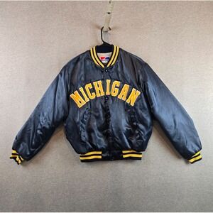 Vintage Michigan Wolverines Satin Bomber Jacket Mens M Navy Blue Swingster 90's